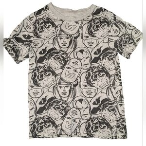 Avenger Gray and Black All-Over Superhero Faces Tee